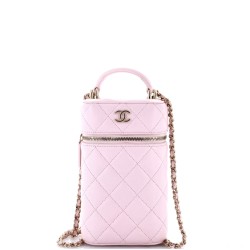 Classic Vanity Top Handle Phone Holder with Chain Quilted Lambskin