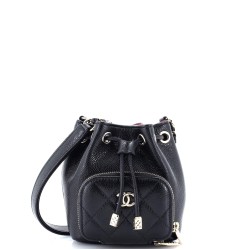 Business Affinity Drawstring Bucket Bag Quilted Caviar Mini