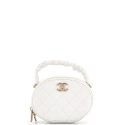 CC Ruched Oval Top Handle Quilted Lambskin Mini