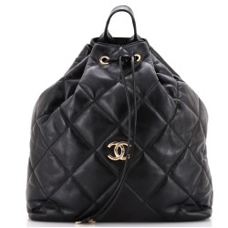 CC Drawstring Backpack Quilted Lambskin Large