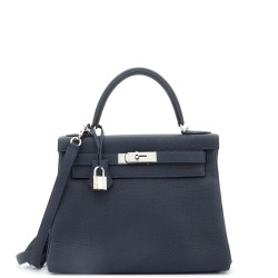 Kelly Handbag Bleu Nuit Togo with Palladium Hardware 28