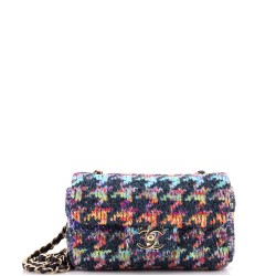 CC Chain Flap Bag Multicolor Knit Fabric Mini