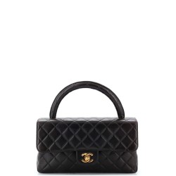 Vintage Twin Top Handle Flap Bag Quilted Lambskin Medium