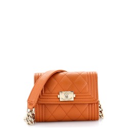 Boy Flap Card Holder on Chain Quilted Caviar