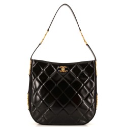 CC Link Hobo Quilted Shiny Calfskin and Suede