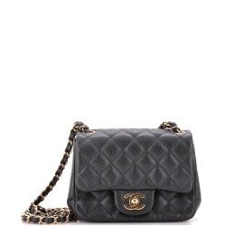Square Classic Single Flap Bag Quilted Caviar Mini