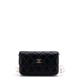 Pearl Strap Clutch with Chain Quilted Calfskin