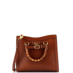 Diana NM Logo Bamboo Handle Tote Embossed Leather Small