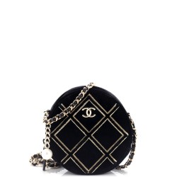 Round Clutch with Chain Quilted Velvet with Sequins