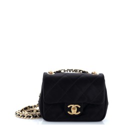 Oval Logo Chain Handle Flap Bag Quilted Satin with Crystals Mini