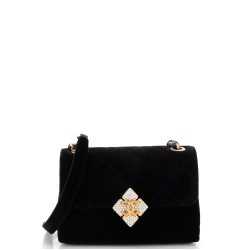 Diamond Lock CC Flap Bag Quilted Velvet with Crystals Mini
