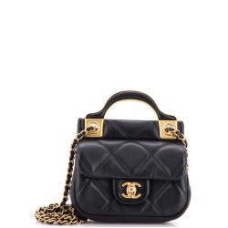 Lady Handle Flap Card Holder on Chain Quilted Calfskin