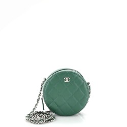 Round Clutch with Chain Quilted Lambskin Mini