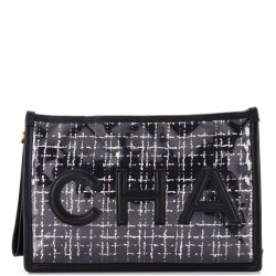Logo Wristlet Clutch PVC Over Quilted Tweed Large