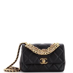 Crystal CC Chain Handle Flap Bag Quilted Lambskin Small