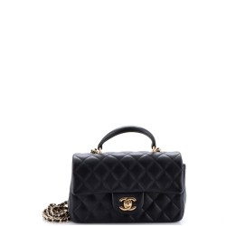 Classic Single Flap Top Handle Bag Quilted Lambskin Mini