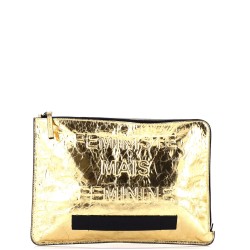 Feminine Pouch Crinkled Leather Large