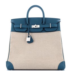 HAC Birkin Bag Toile and Colvert Evercolor with Palladium Hardware 40
