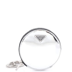 Round Pouch Bag with Chain Brushed Leather Mini