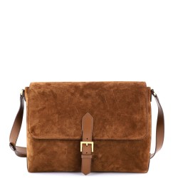 Buckle Flap Messenger Bag Suede Medium