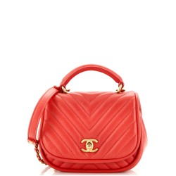 Reversed Round Flap Bag Chevron Lambskin Mini