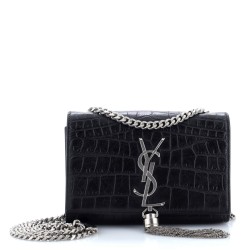 Classic Monogram Tassel Crossbody Bag Crocodile Embossed Leather Small