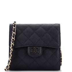 Flap Zip Around Card Case On Chain Quilted Caviar Mini