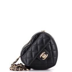 CC in Love Heart Clutch with Chain Quilted Lambskin