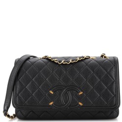 Filigree Flap Bag Quilted Caviar Medium