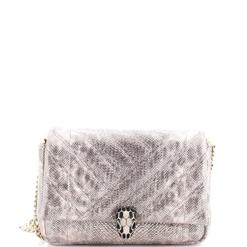 Serpenti Cabochon Shoulder Bag Diagonal Quilted Metallic Karung Small