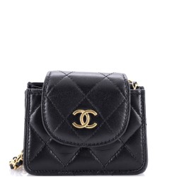 CC Accordion Round Flap Clutch with Chain Quilted Lambskin Mini