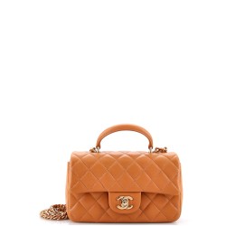 Classic Single Flap Top Handle Bag Quilted Lambskin Mini