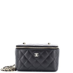 Classic Vanity Case with Chain Quilted Caviar Small