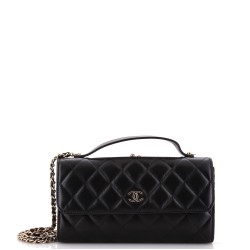 Kisslock Flap Phone Holder with Chain Quilted Shiny Calfskin