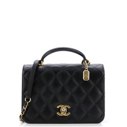 CC Top Handle Chain Full Flap Bag Quilted Caviar Small