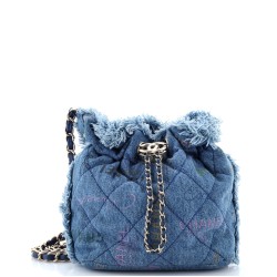 Denim Mood Chain Bucket Bag Logo Printed Quilted Fringe Denim Medium