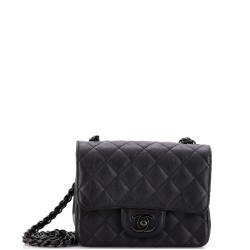 So Black Square Classic Single Flap Bag Quilted Crumpled Calfskin Mini