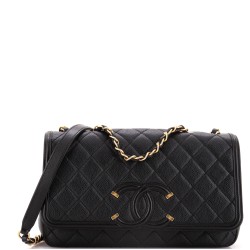 Filigree Flap Bag Quilted Caviar Medium