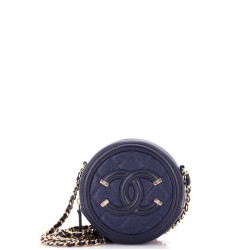 Filigree Round Clutch with Chain Quilted Caviar Mini
