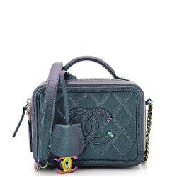 Filigree Vanity Case Quilted Iridescent Caviar Small