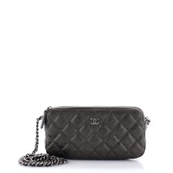 Double Zip Clutch with Chain Quilted Iridescent Caviar