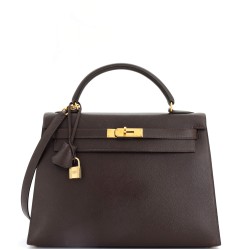 Kelly Handbag Ebene Courchevel with Gold Hardware 32
