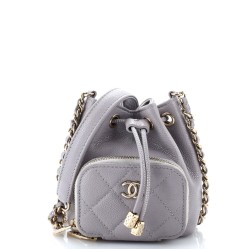 Business Affinity Drawstring Bucket Bag Quilted Caviar Mini