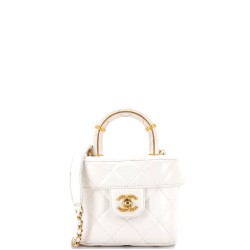 CC Top Handle Flap Vanity Case Quilted Lambskin Small