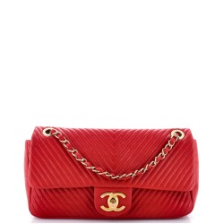 Medallion Charm Flap Bag Chevron Wrinkled Lambskin Medium