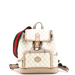 Interlocking G Patch Drawstring Flap Backpack GG Coated Canvas Small