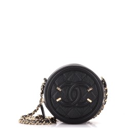 Filigree Round Clutch with Chain Quilted Caviar Mini