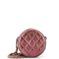 Round Clutch with Chain Quilted Iridescent Lambskin Mini