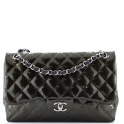 Classic Double Flap Bag Quilted Striated Metallic Patent Jumbo