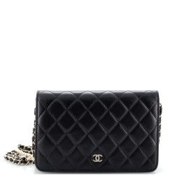 Pearl Strap Wallet on Chain Quilted Iridescent Lambskin